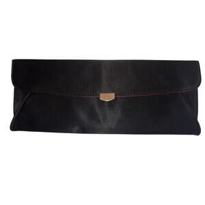 Black Satin Clutch Evening Bag Steven Kiss Lock Pink Lined Gold Avant Garde Vtg